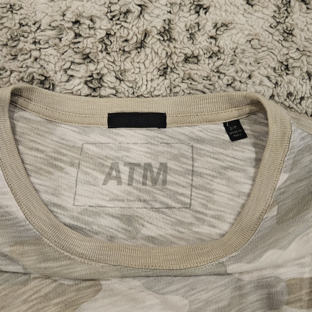 ATM SZ S Midi Grunge Camo Slub Jersey Crew Neck Long Sleeve Casual Shift Dress - Picture 4 of 16